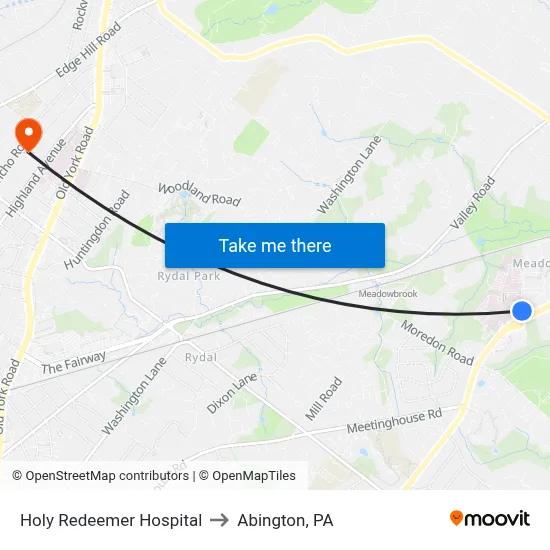 Holy Redeemer Hospital to Abington, PA map