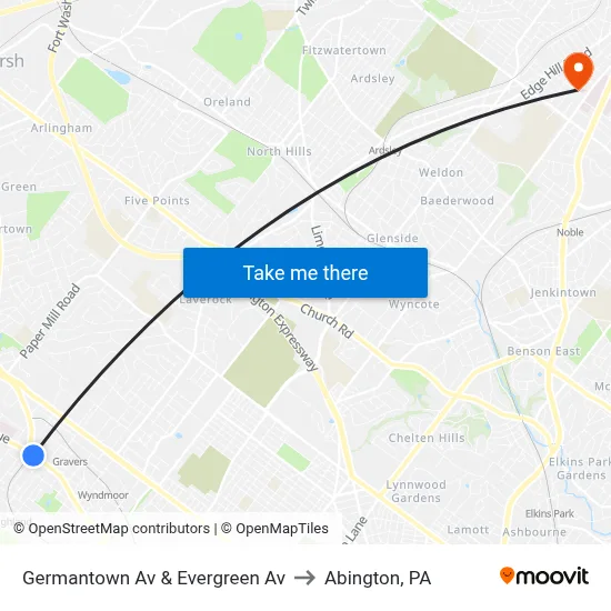 Germantown Av & Evergreen Av to Abington, PA map