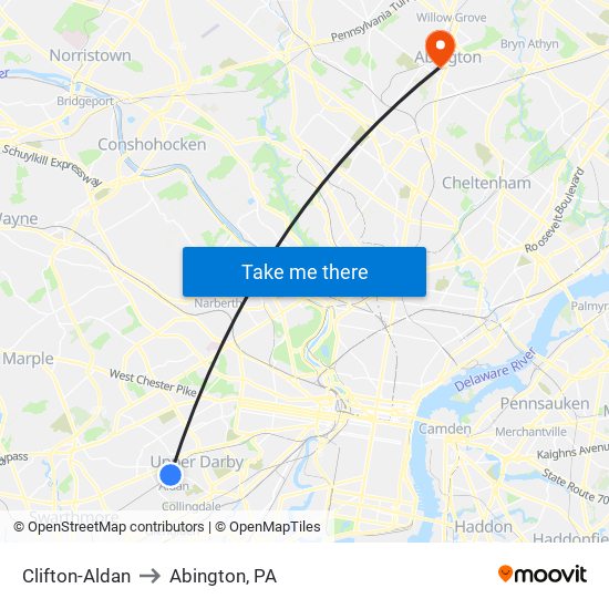 Clifton-Aldan to Abington, PA map
