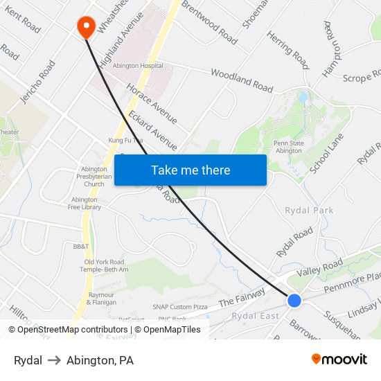 Rydal to Abington, PA map