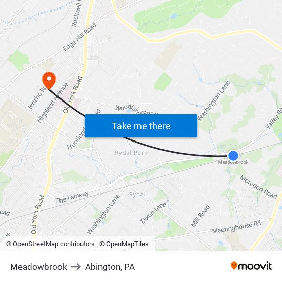 Meadowbrook to Abington, PA map