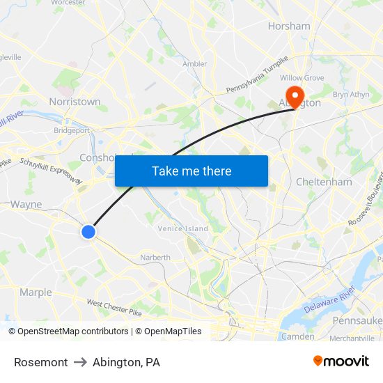 Rosemont to Abington, PA map