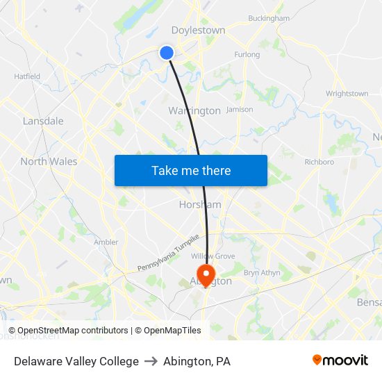 Delaware Valley College to Abington, PA map