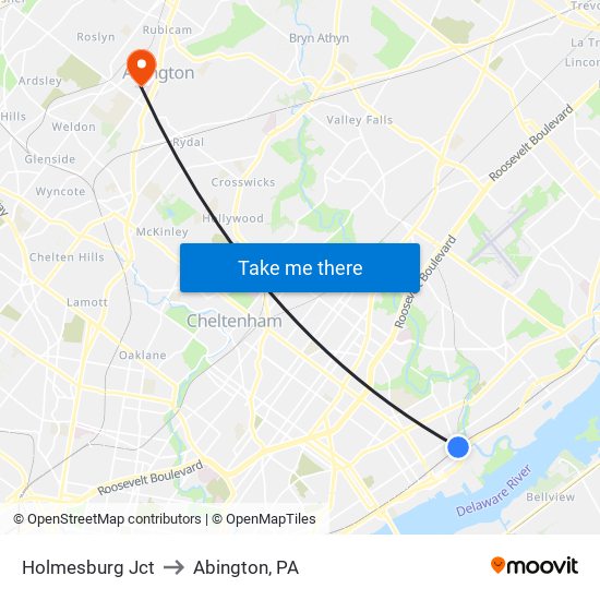 Holmesburg Jct to Abington, PA map