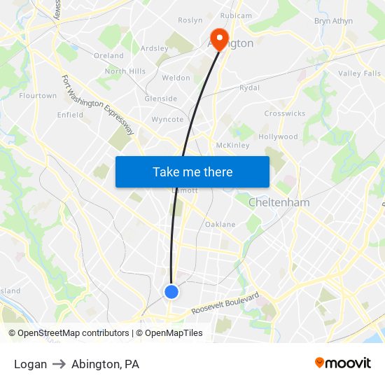 Logan to Abington, PA map