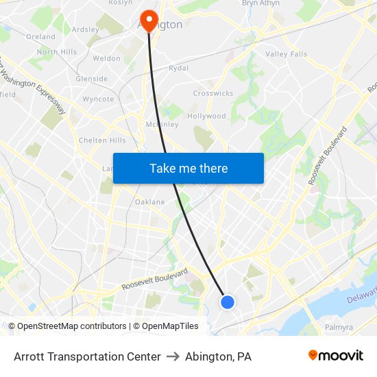 Arrott Transportation Center to Abington, PA map