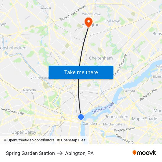 Spring Garden Station to Abington, PA map