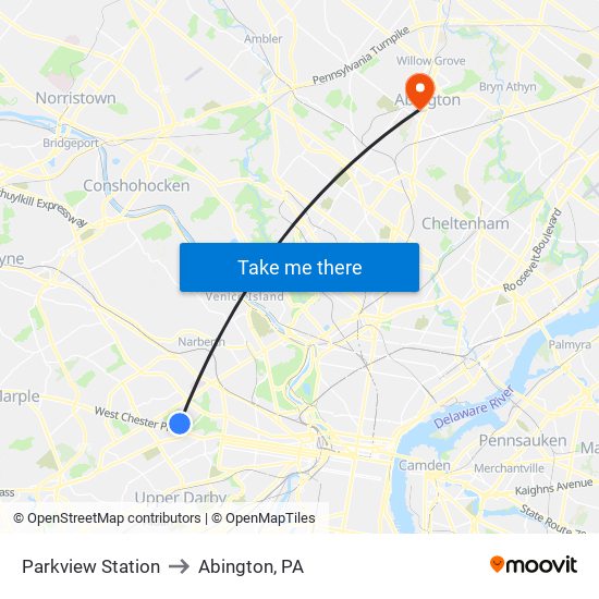 Parkview Station to Abington, PA map