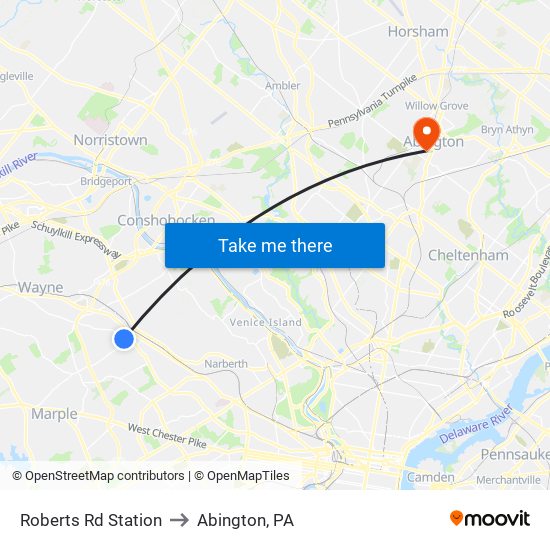 Roberts Rd Station to Abington, PA map