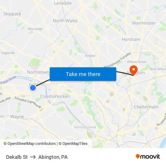 Dekalb St to Abington, PA map