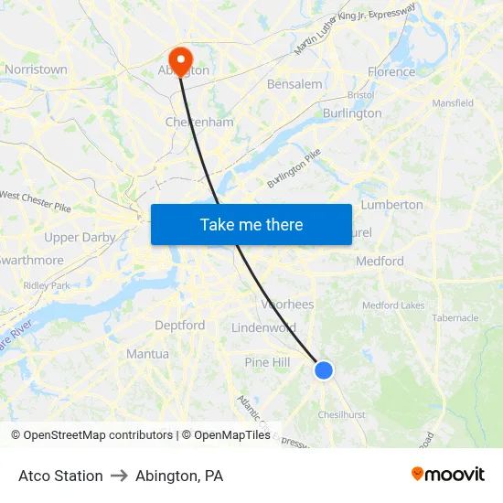 Atco Station to Abington, PA map