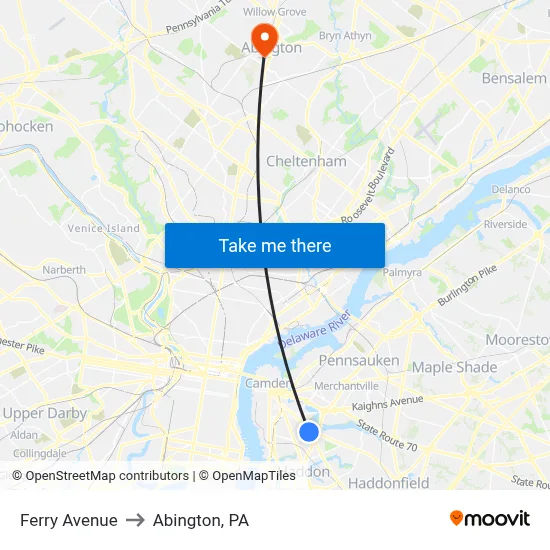 Ferry Avenue to Abington, PA map