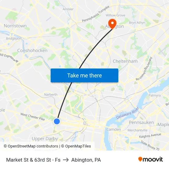 Market St & 63rd St - Fs to Abington, PA map