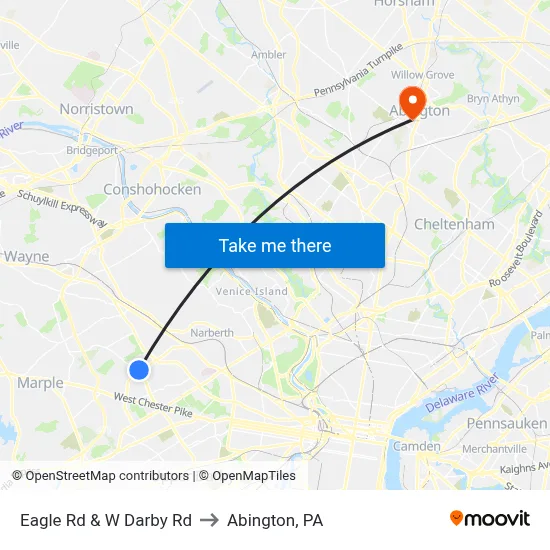 Eagle Rd & W Darby Rd to Abington, PA map