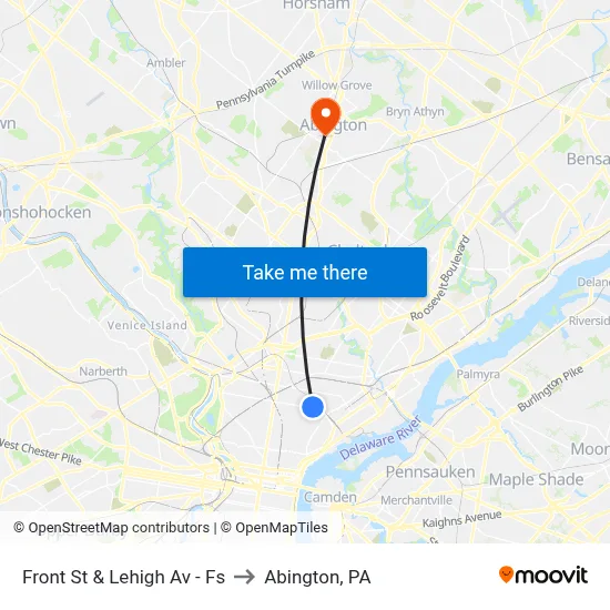 Front St & Lehigh Av - Fs to Abington, PA map