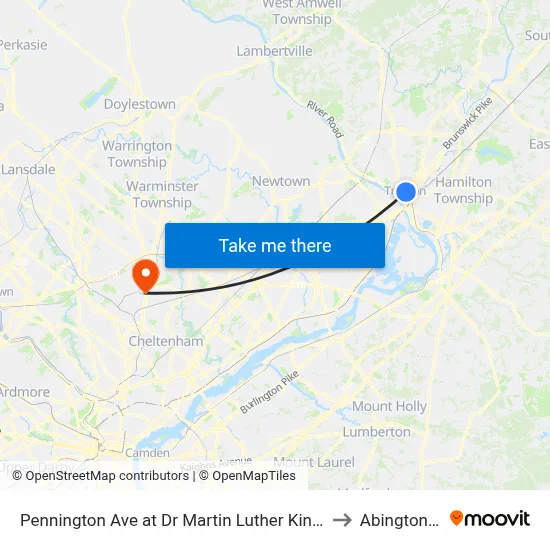 Pennington Ave at Dr Martin Luther King Jr Blvd to Abington, PA map