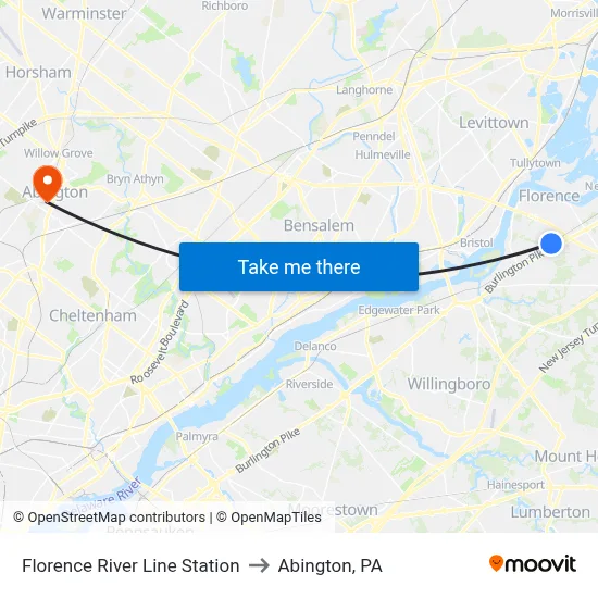 Florence River Line Station to Abington, PA map