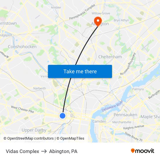 Vidas Complex to Abington, PA map