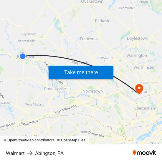 Walmart to Abington, PA map