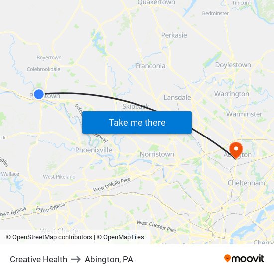 Creative Health to Abington, PA map