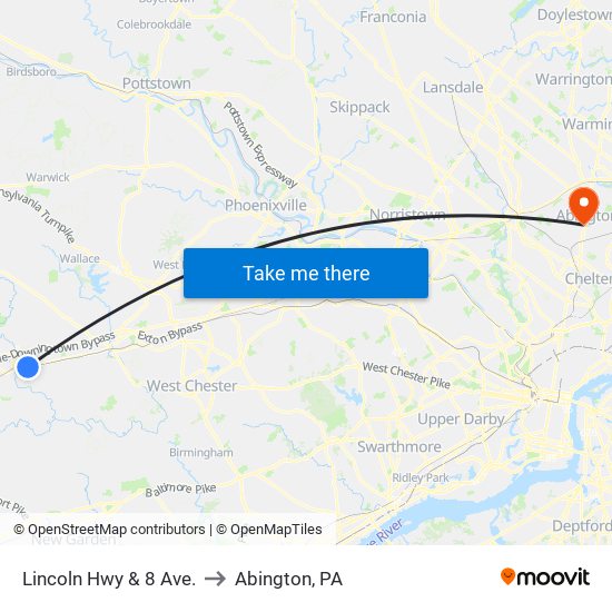 Lincoln Hwy & 8 Ave. to Abington, PA map