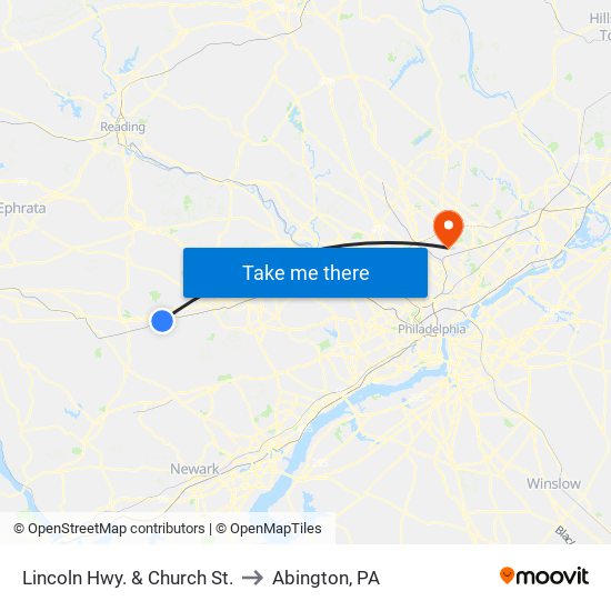 Lincoln Hwy. & Church St. to Abington, PA map