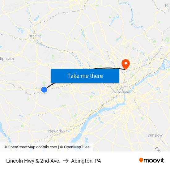 Lincoln Hwy & 2nd Ave. to Abington, PA map