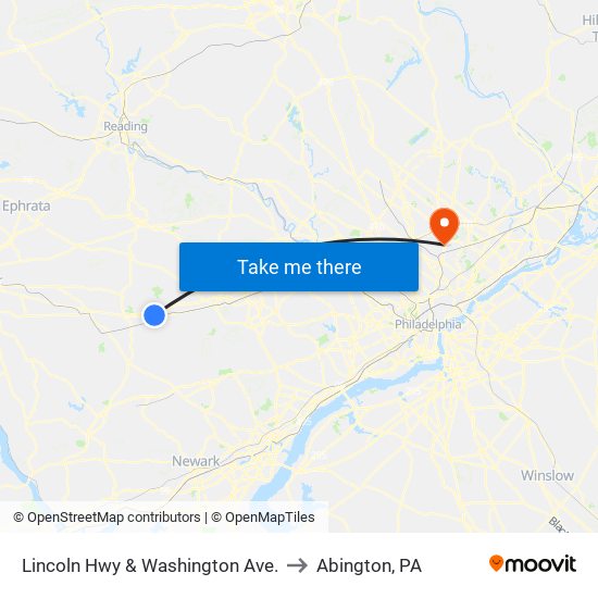 Lincoln Hwy & Washington Ave. to Abington, PA map