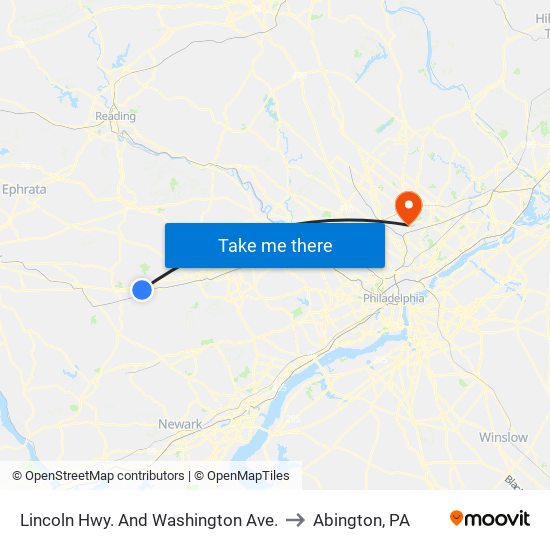 Lincoln Hwy. And Washington Ave. to Abington, PA map