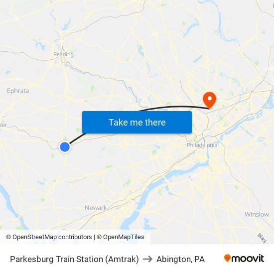 Parkesburg Train Station (Amtrak) to Abington, PA map