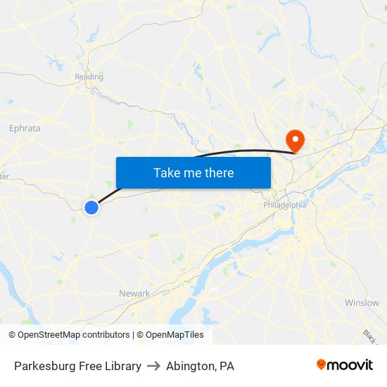 Parkesburg Free Library to Abington, PA map