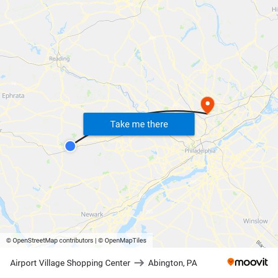 Airport Village Shopping Center to Abington, PA map
