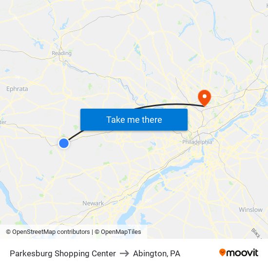 Parkesburg Shopping Center to Abington, PA map