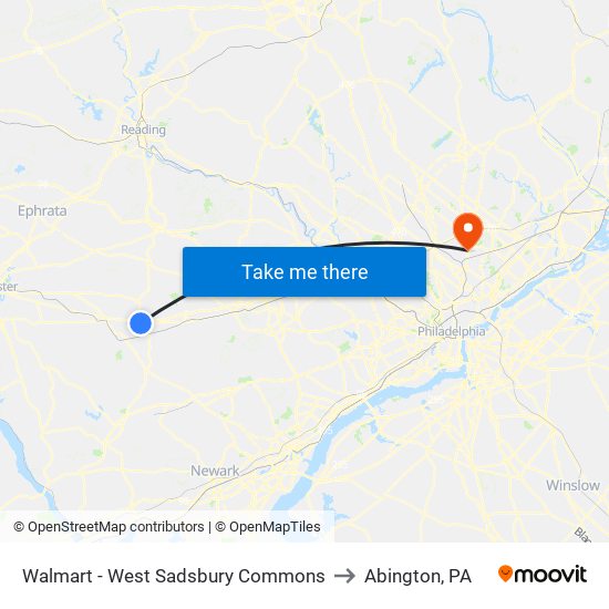 Walmart - West Sadsbury Commons to Abington, PA map