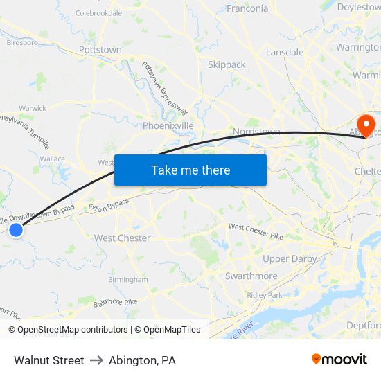 Walnut Street to Abington, PA map