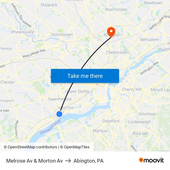 Melrose Av & Morton Av to Abington, PA map