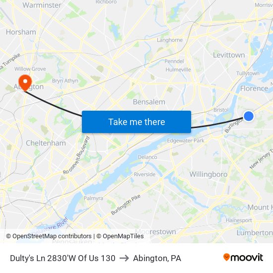 Dulty's Ln 2830'W Of Us 130 to Abington, PA map