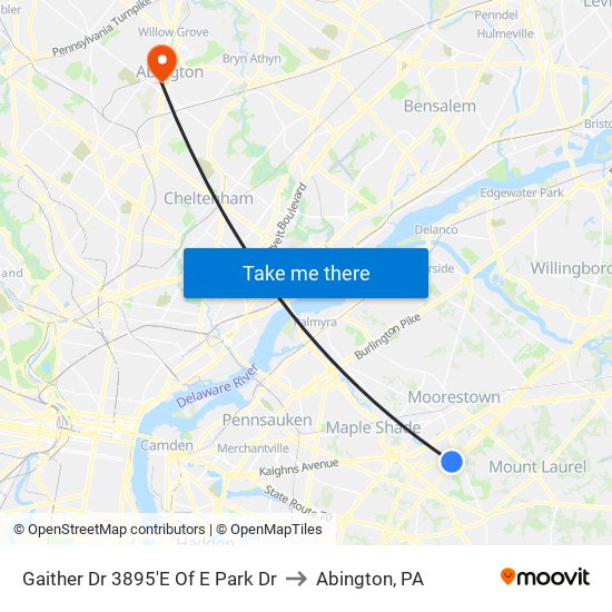 Gaither Dr 3895'E Of E Park Dr to Abington, PA map