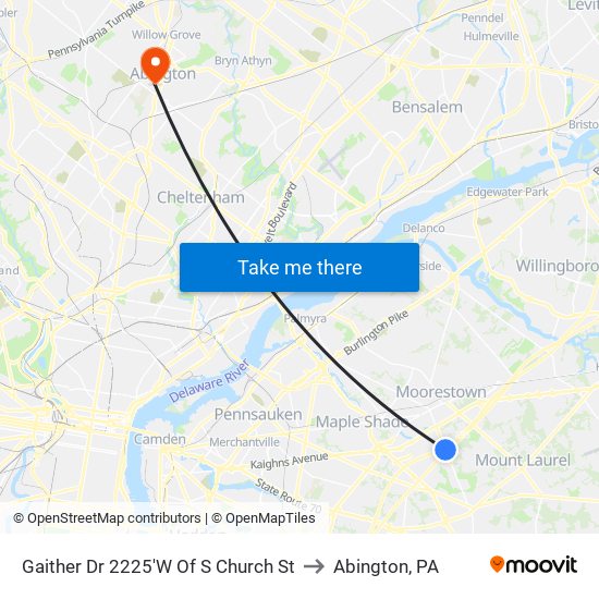 Gaither Dr 2225'W Of S Church St to Abington, PA map