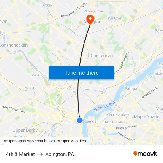 4th & Market to Abington, PA map