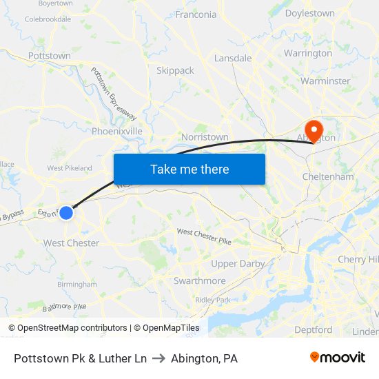 Pottstown Pk & Luther Ln to Abington, PA map