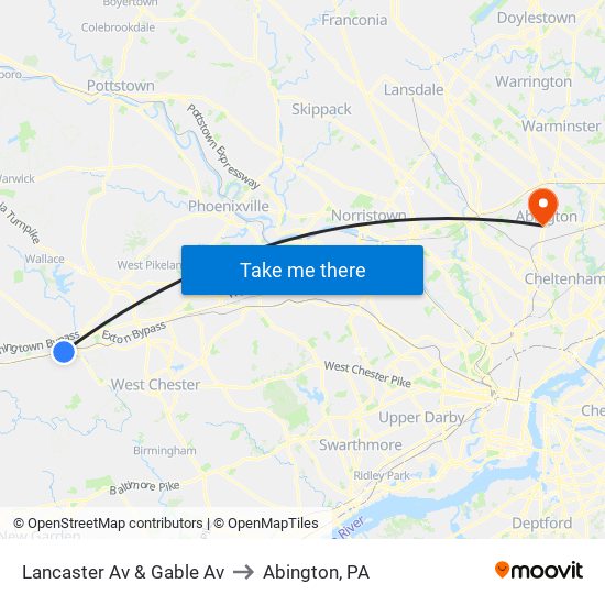 Lancaster Av & Gable Av to Abington, PA map