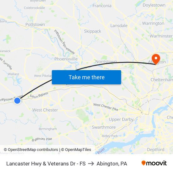 Lancaster Hwy & Veterans Dr - FS to Abington, PA map