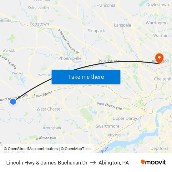 Lincoln Hwy & James Buchanan Dr to Abington, PA map