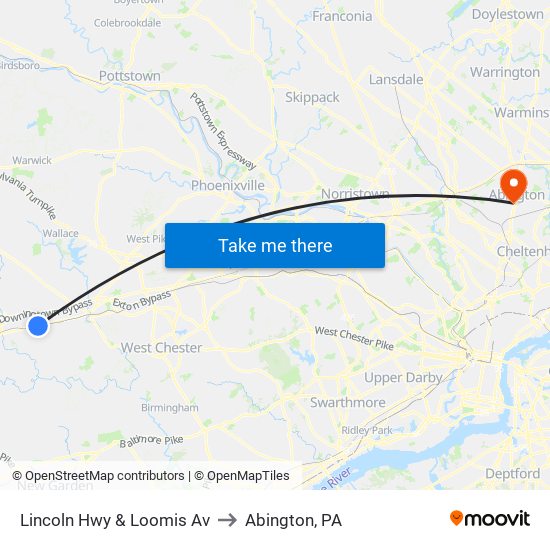 Lincoln Hwy & Loomis Av to Abington, PA map