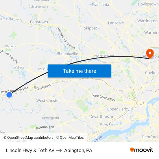 Lincoln Hwy & Toth Av to Abington, PA map