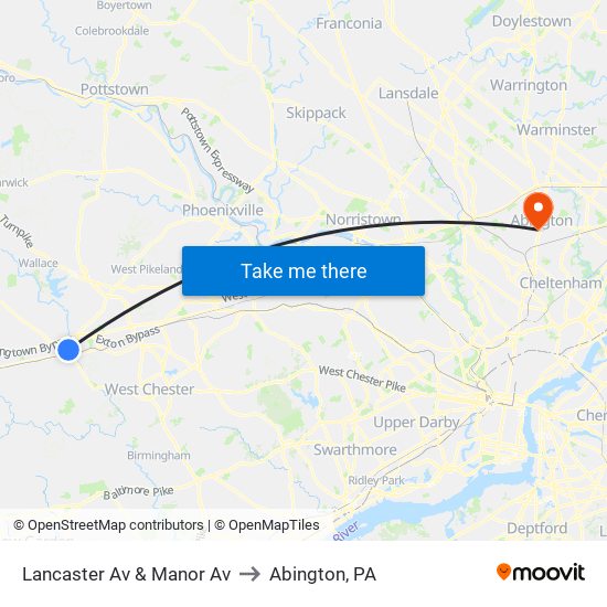 Lancaster Av & Manor Av to Abington, PA map