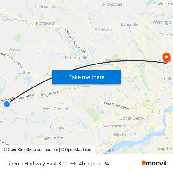 Lincoln Highway East 300 to Abington, PA map
