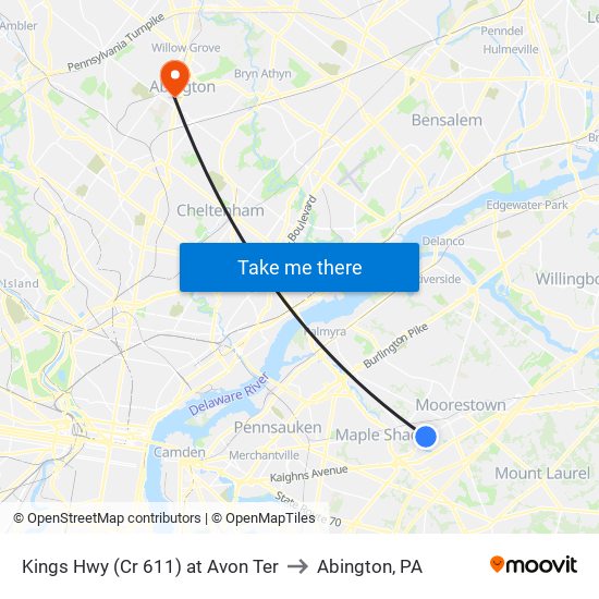 Kings Hwy (Cr 611) at Avon Ter to Abington, PA map