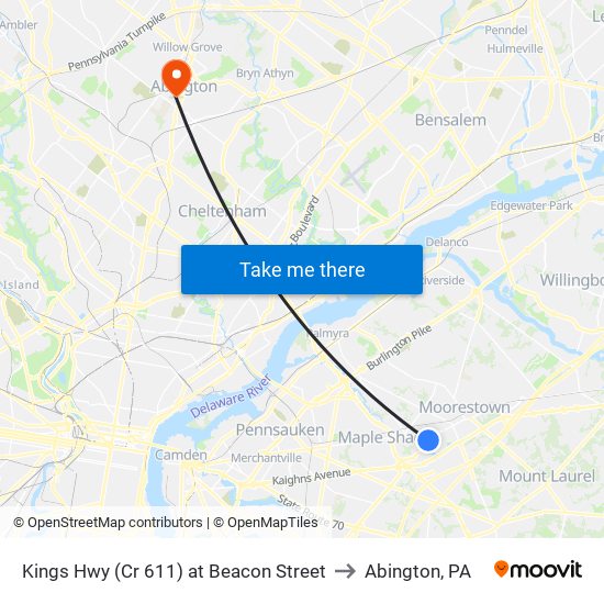 Kings Hwy (Cr 611) at Beacon Street to Abington, PA map